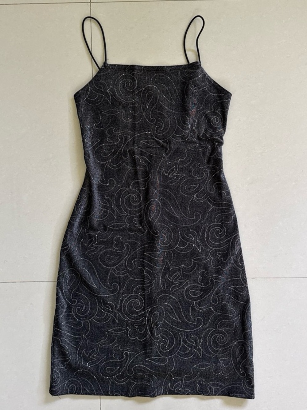 Vintage Jump Silver Paisley Patterned Mini Dress Open Back Made in USA Party
